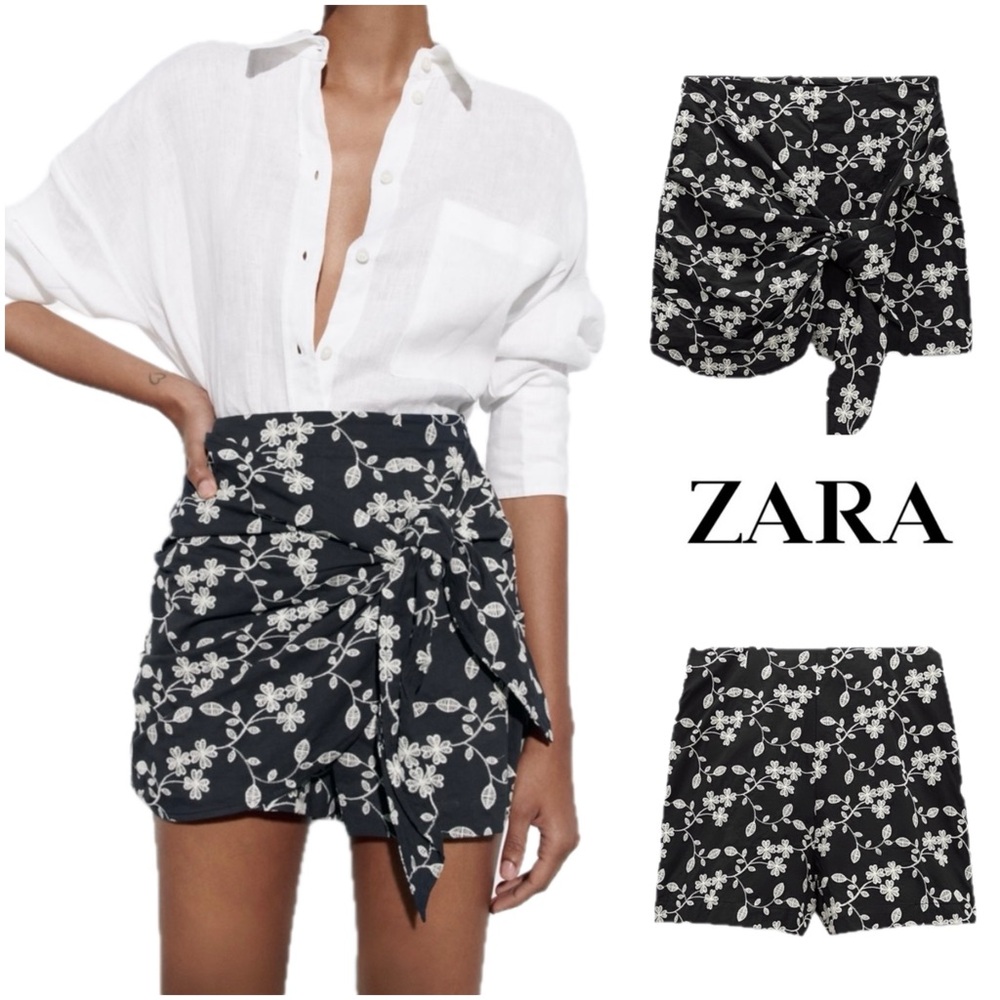 🆕 NWT Zara Embroidered Knot Skort